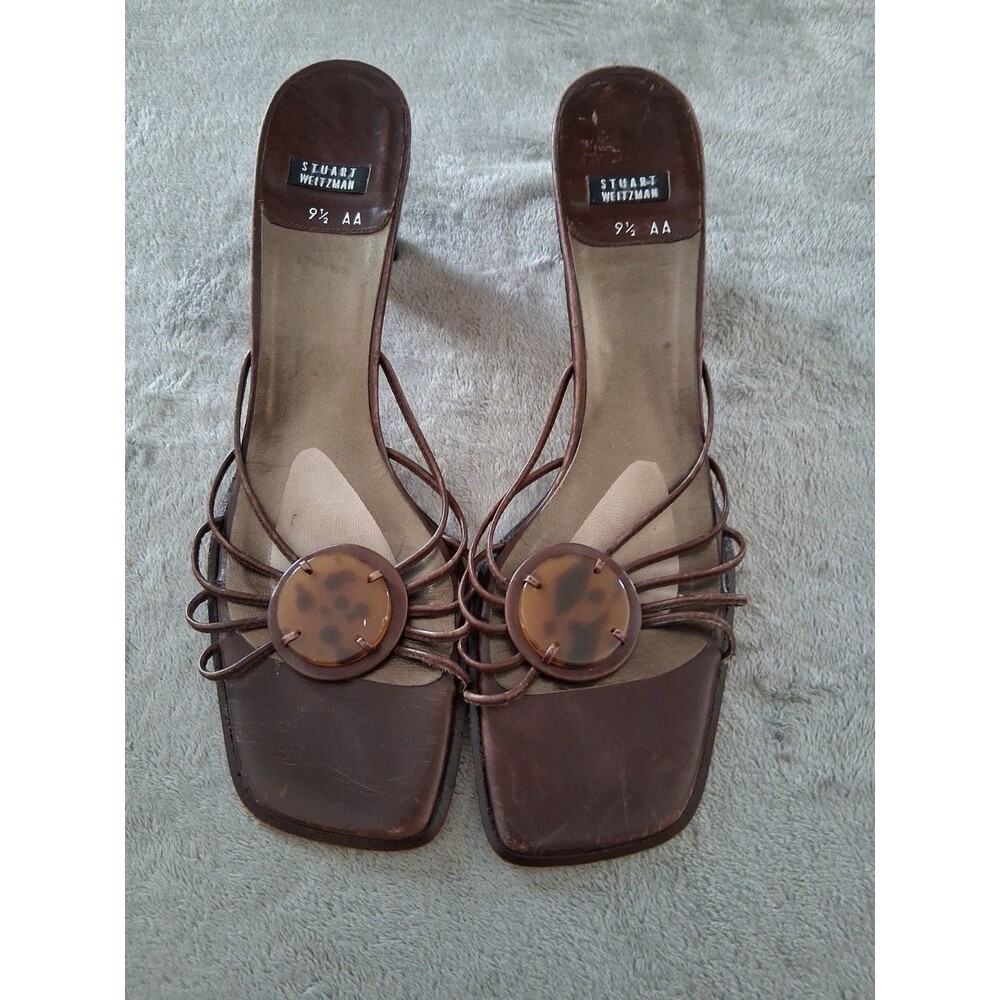 Vtg Stuart Weitzman Kitten Heels Sandal Leather Jewel Stone Sz 9.5 AA